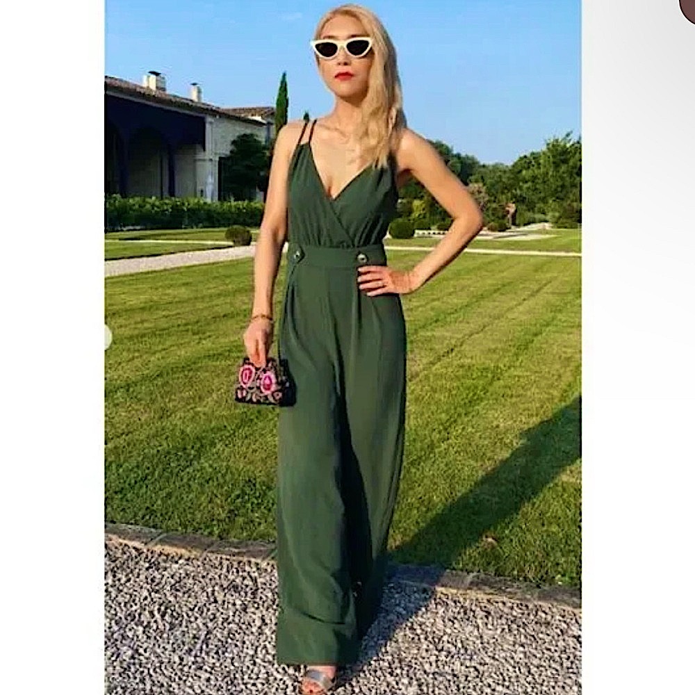 NWT Zara Green Wrap Jumpsuit with Gold Accents